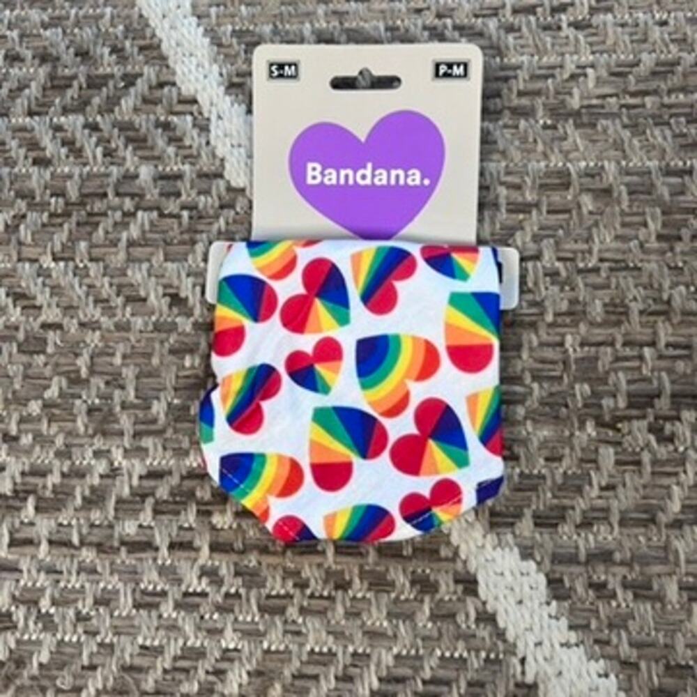 Dog Bandana Print: Rainbow hearts Sz S-M